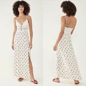 Free People Out & About V-Neck Sleeveless Lace Maxi Floral Slip Dress EUC Small